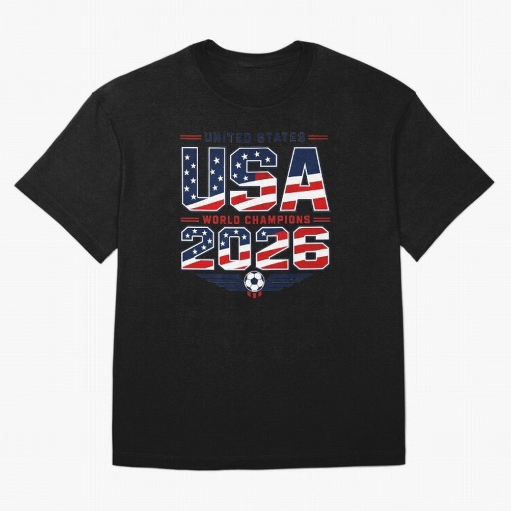 USA World Champions 2026 ¨C Patriotic Soccer Fan Shirt Oversized T-Shirt Elevate FIFA World Cup 2026 with Messi and Cristiano Ronaldo, Spain Energy, Sports Nostalgia, International Competition, Famous Players and Unforgettable Victories; Built for