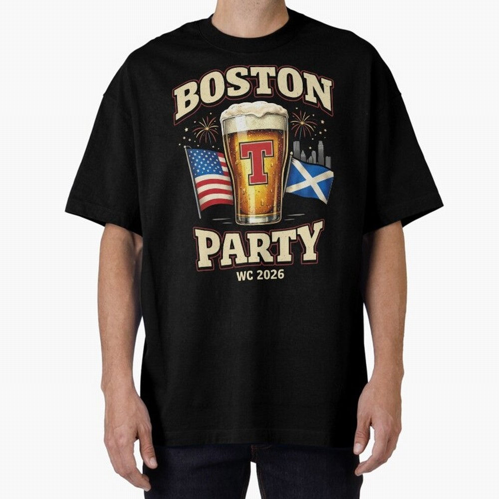 Boston T?Party Scotland Football WC 2026 Oversized T-Shirt Follow Every Goal of FIFA World Cup 2026 USA Canada Mexico for Fans of CR7 and England, France and Netherlands, Bringing Championship Spirit, Famous Goals, Roaring Crowds and International