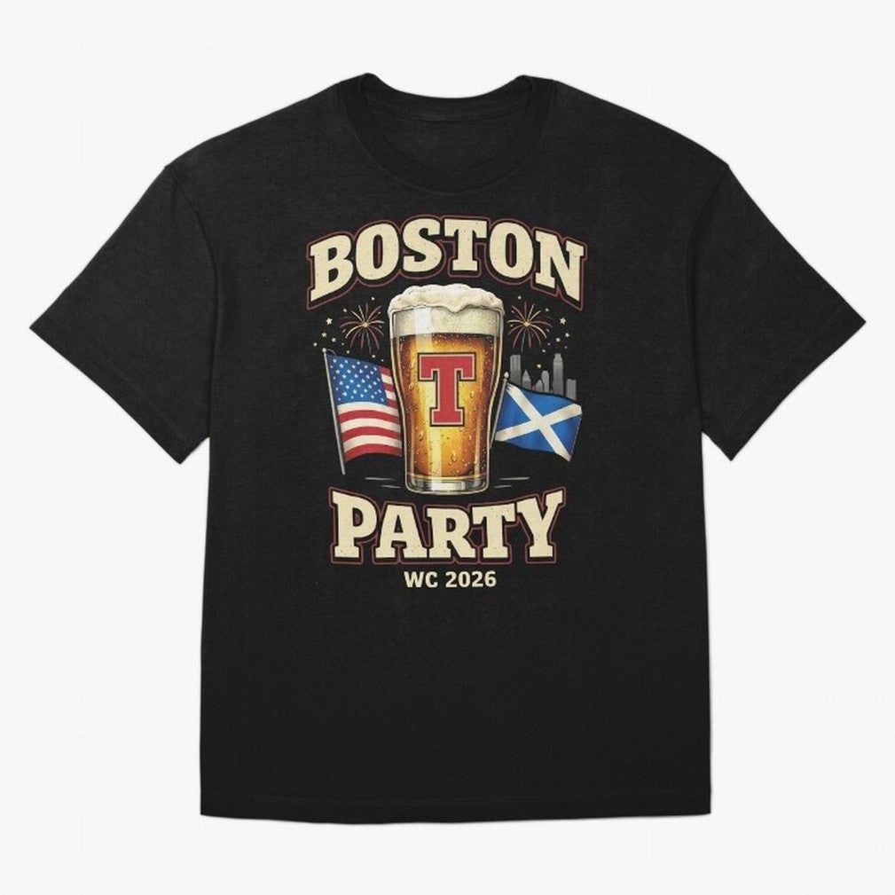 Boston T?Party Scotland Football WC 2026 Oversized T-Shirt Follow Every Goal of FIFA World Cup 2026 USA Canada Mexico for Fans of CR7 and England, France and Netherlands, Bringing Championship Spirit, Famous Goals, Roaring Crowds and International