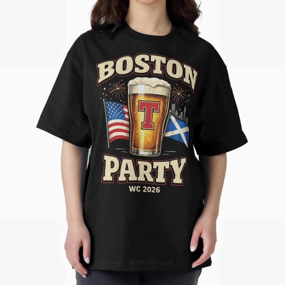 Boston T?Party Scotland Football WC 2026 Oversized T-Shirt Follow Every Goal of FIFA World Cup 2026 USA Canada Mexico for Fans of CR7 and England, France and Netherlands, Bringing Championship Spirit, Famous Goals, Roaring Crowds and International