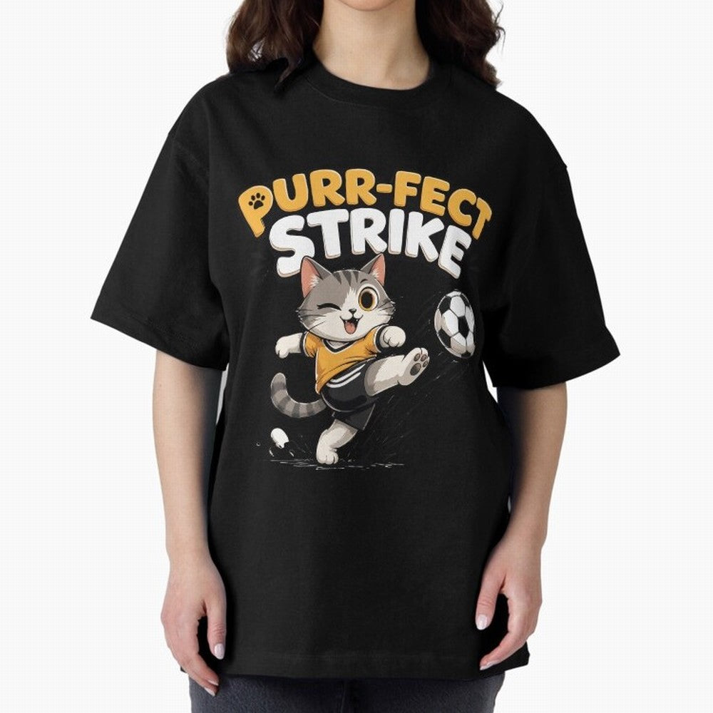 Purr-fect Strike Oversized T-Shirt Make Game Day About Match Day Hype around FIFA World Cup 2026 USA Canada Mexico, Cristiano Ronaldo, Spain and Netherlands, Football History, Final Match Energy, Crowd Noise and Once in a Lifetime Moments; Made for