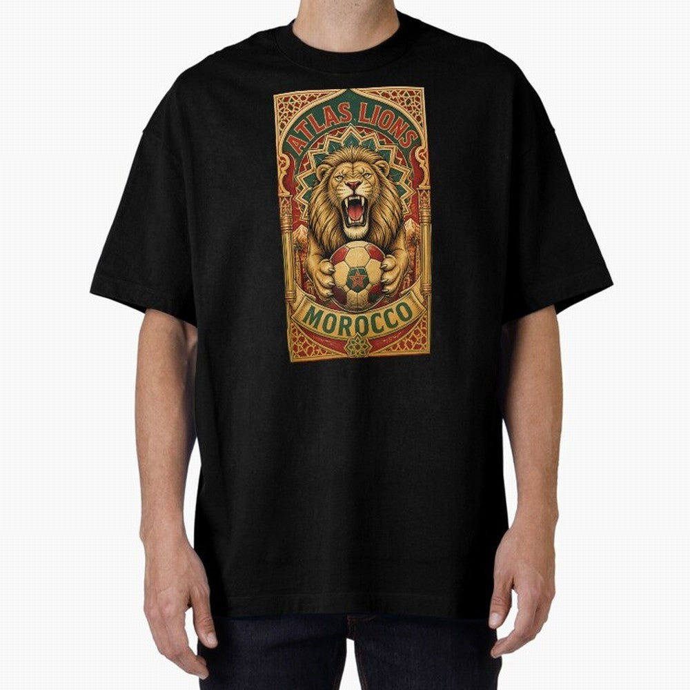 Morocco Soccer Lion - Atlas Lions Vintage African Football Fan T-Shirt Oversized T-Shirt Live for the Drama of Global Football Passion for FIFA World Cup 2026, Made for Neymar, Spain, Retro Football Energy, Iconic Rivalries, Trophy Chase Drama and