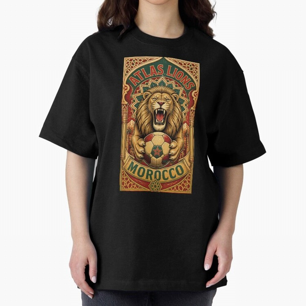 Morocco Soccer Lion - Atlas Lions Vintage African Football Fan T-Shirt Oversized T-Shirt Live for the Drama of Global Football Passion for FIFA World Cup 2026, Made for Neymar, Spain, Retro Football Energy, Iconic Rivalries, Trophy Chase Drama and