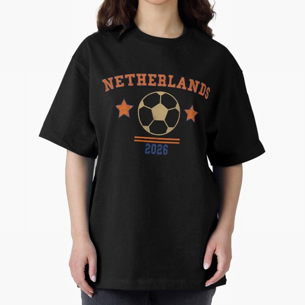 Netherlands ¡ª Vintage Soccer Tee Oversized T-Shirt Turn Up for FIFA World Cup 2026 USA Canada Mexico Driven by Messi and Cristiano Ronaldo, Portugal, Spain and Germany Energy, Championship Spirit, Famous Goals, Roaring Crowds and International