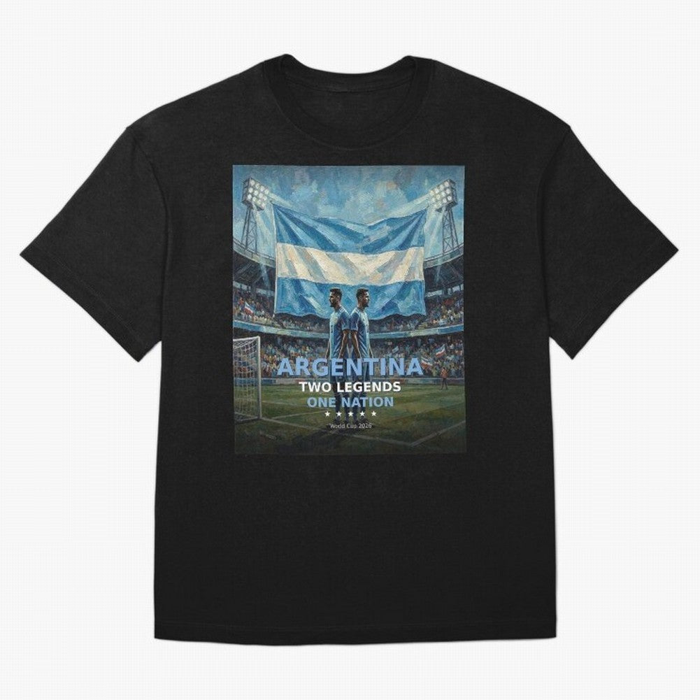 Argentina Two Legends One Nation - World Cup 2026 Soccer Fan Tee Oversized T-Shirt Show Championship Spirit for the FIFA World Cup 2026 Group Stage Journey through Neymar Highlights, Argentina Pride, Tournament Hype, Historic Matchups, Family