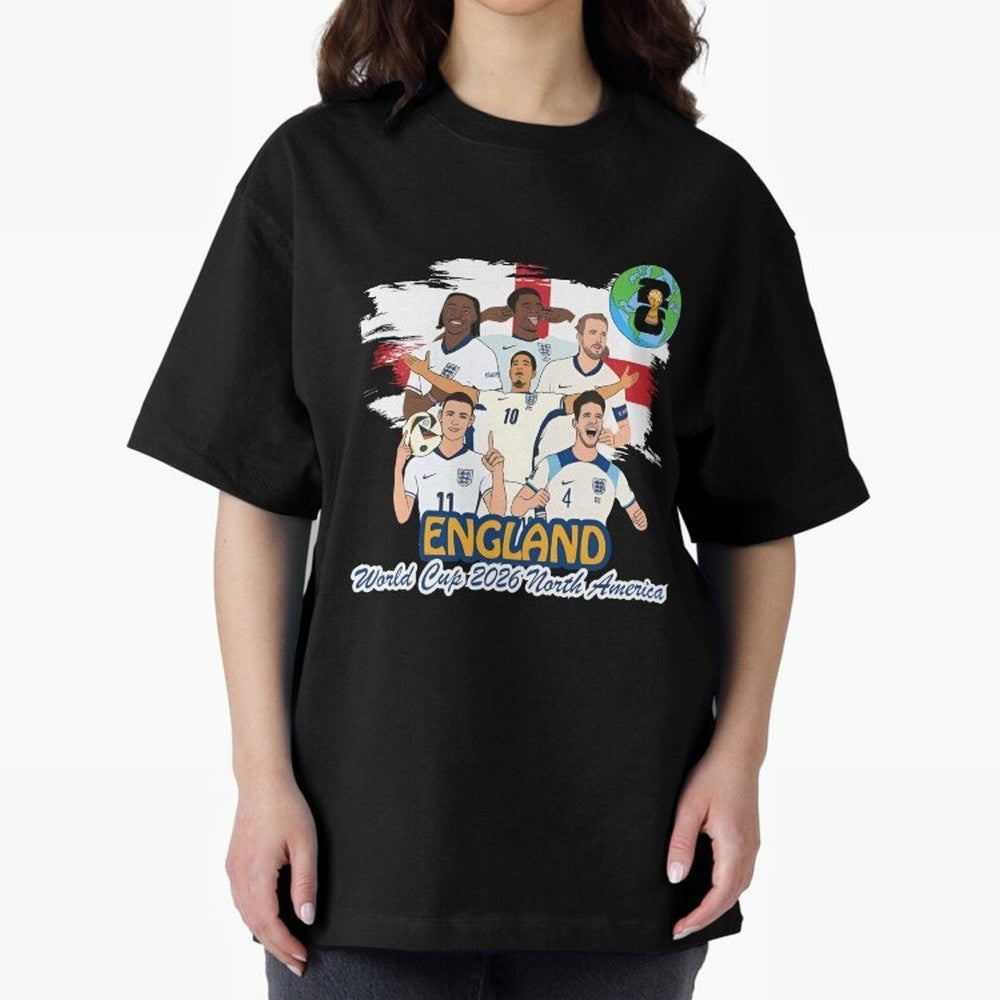 England Soccer Stars World Cup 2026 North America Oversized T-Shirt Make Memories around FIFA World Cup 2026 Group Stage Inspired by Neymar, Haaland and Cristiano Ronaldo, England, France and Netherlands Energy, Supporter Pride, Iconic