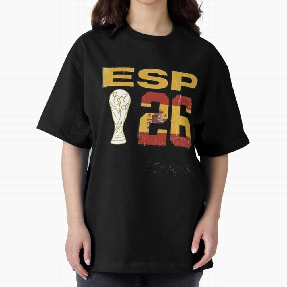 Spain Football World Cup 2026 - Vintage ESP 26 Flag Design Oversized T-Shirt Bring FIFA World Cup 2026 with Cristiano Ronaldo, England Energy, Worldwide Fan Energy, Dramatic Goals, Stadium Lights and Championship Celebrations; Great for Watch