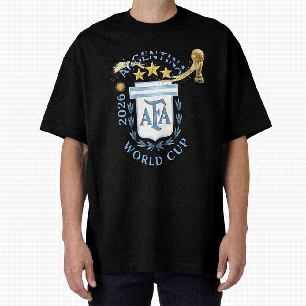 Argentina Football Champion World Cup 2026 - Gold Stars Watercolor Oversized T-Shirt Fuel the Hype around Match Day Hype around FIFA World Cup 2026, Mbappe, England and Germany, Classic Soccer Heritage, Championship Pressure, Fan Loyalty and