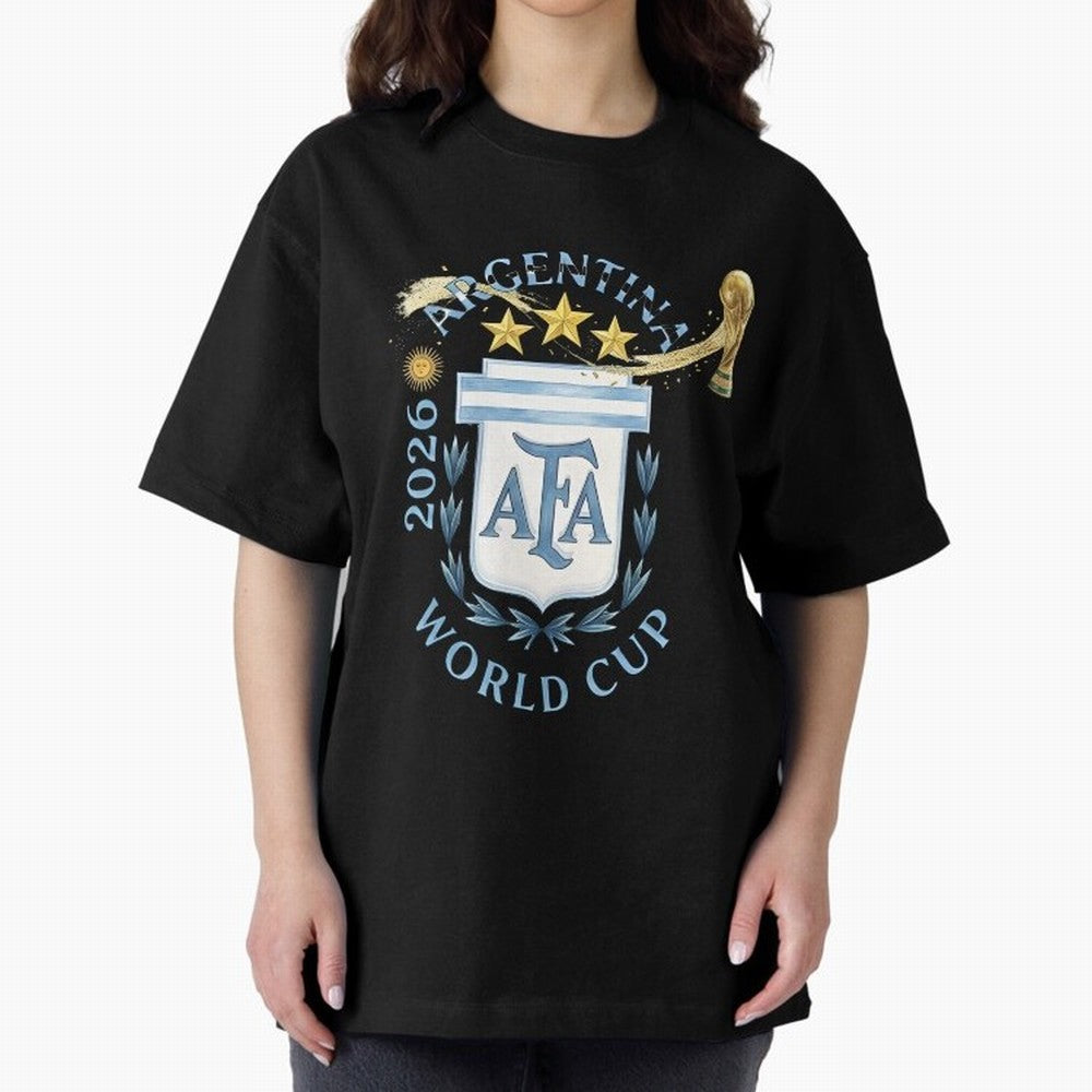 Argentina Football Champion World Cup 2026 - Gold Stars Watercolor Oversized T-Shirt Fuel the Hype around Match Day Hype around FIFA World Cup 2026, Mbappe, England and Germany, Classic Soccer Heritage, Championship Pressure, Fan Loyalty and