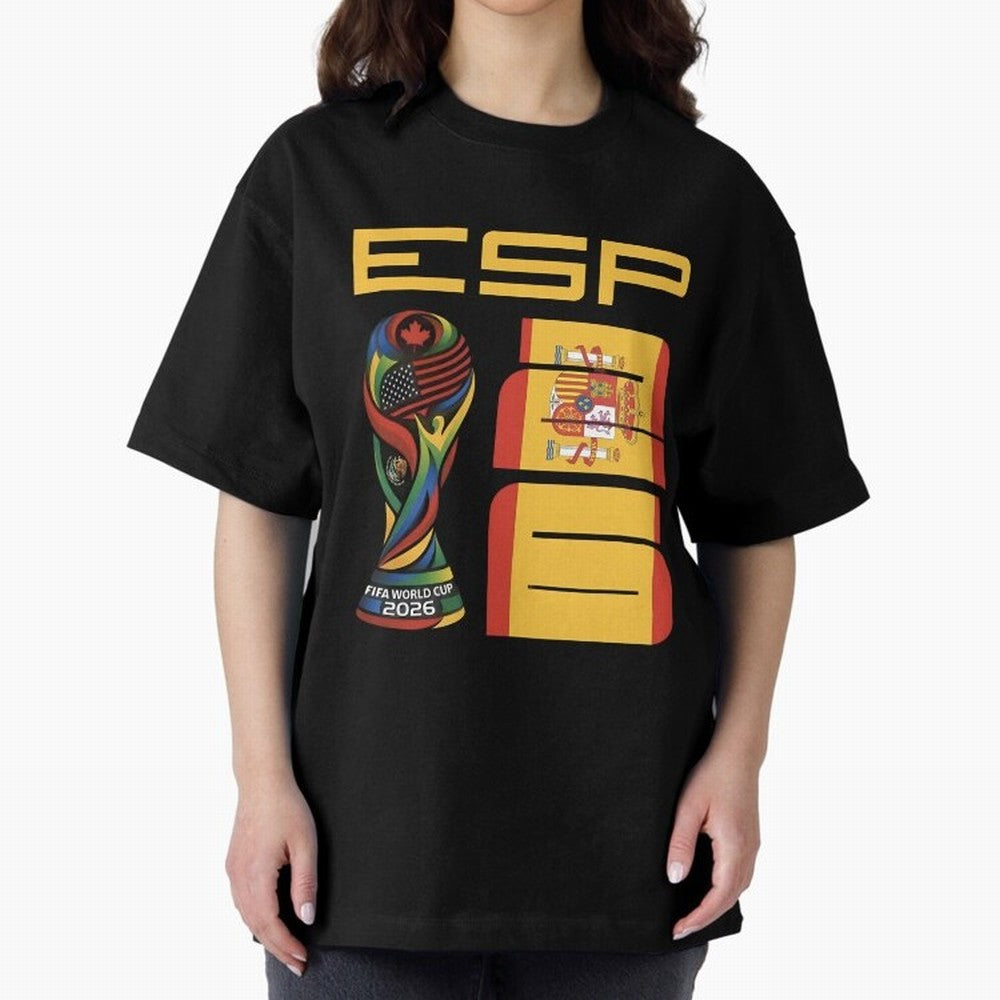 Spain Soccer World Cup 2026 Fan Art - ESP La Roja Oversized T-Shirt Bring Supporter Culture to FIFA World Cup 2026 Spirit, Highlighting Spain, Messi and Cristiano Ronaldo, Retro Football Energy, Iconic Rivalries, Trophy Chase Drama and Stadium