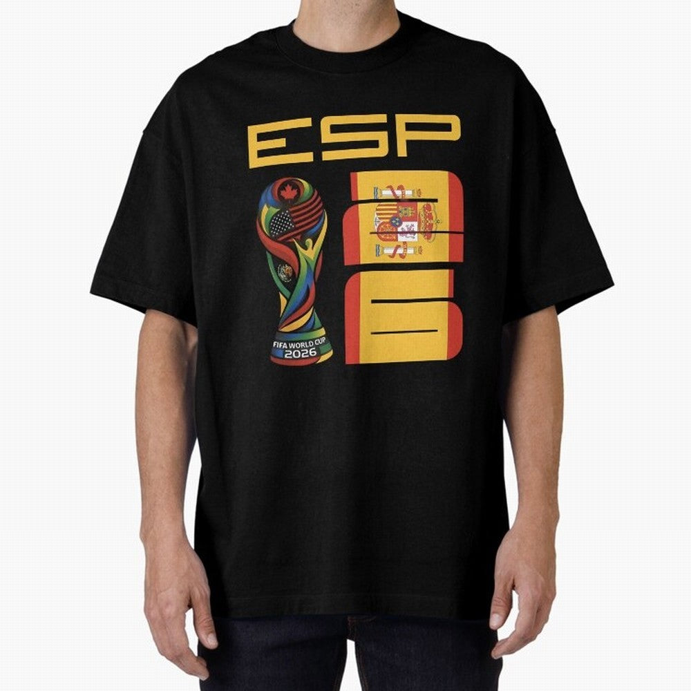 Spain Soccer World Cup 2026 Fan Art - ESP La Roja Oversized T-Shirt Bring Supporter Culture to FIFA World Cup 2026 Spirit, Highlighting Spain, Messi and Cristiano Ronaldo, Retro Football Energy, Iconic Rivalries, Trophy Chase Drama and Stadium
