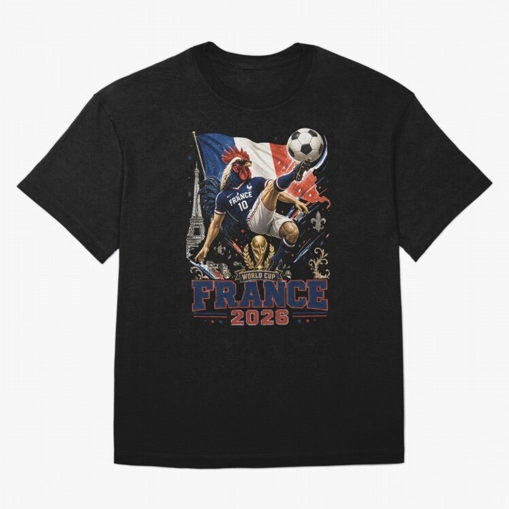 France Football World Cup 2026 Retro Rooster Kick - Les Bleus Oversized T-Shirt Relive Legendary Nights from FIFA World Cup 2026 Spirit, Celebrating France and Portugal, CR7, Tournament Hype, Historic Matchups, Family Viewing Parties and Global