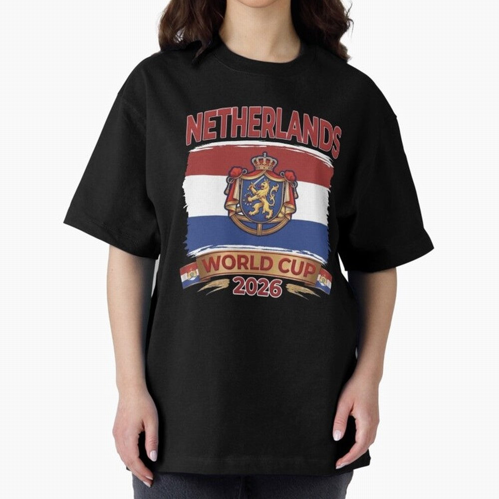 Netherlands World Cup 2026 Coat of Arms Football Design Oversized T-Shirt Make Every Match About Global Football Passion for FIFA World Cup 2026, Centered on Cristiano Ronaldo, France, Game Day Rituals, Football Legends, Country Pride and the Road