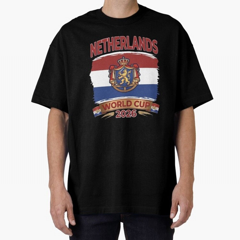 Netherlands World Cup 2026 Coat of Arms Football Design Oversized T-Shirt Make Every Match About Global Football Passion for FIFA World Cup 2026, Centered on Cristiano Ronaldo, France, Game Day Rituals, Football Legends, Country Pride and the Road