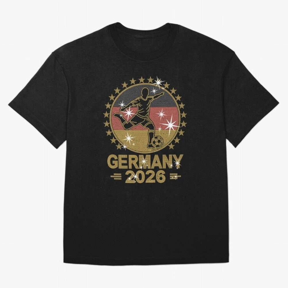 Germany Soccer World Cup 2026 Glitter Style Fan Art Oversized T-Shirt Follow Match Day Hype around FIFA World Cup 2026, Haaland and Mbappe, Spain and Netherlands, Stadium Chants, National Pride, Trophy Dreams and Unforgettable Football Memories;