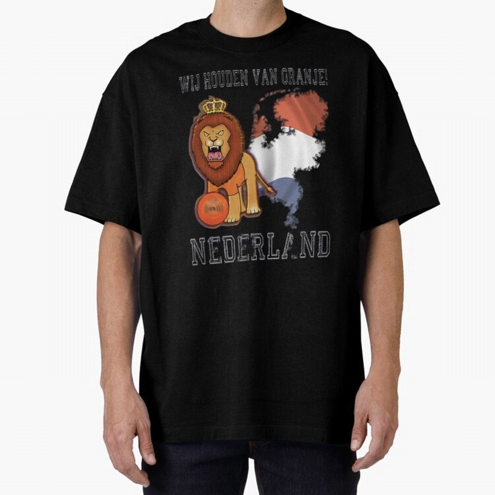 Dutch Pride Lion - Netherlands Football Fans Oranje Oversized T-Shirt Bring Supporter Culture to FIFA World Cup 2026 for Fans of Messi, CR7 and Mbappe and England, France and Netherlands, Bringing Vintage Soccer Flavor, Modern Football Stars,