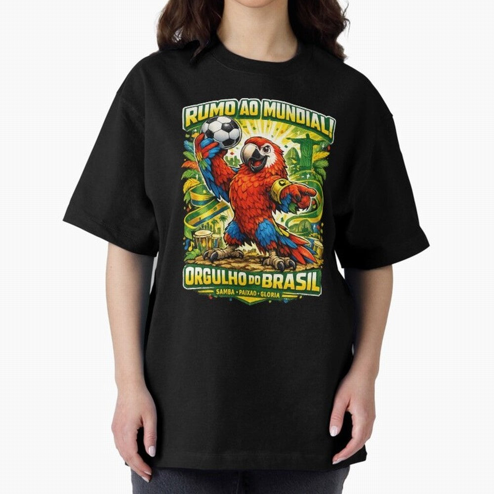 Brazil World Cup 2026 Macaw Fan Art Oversized T-Shirt Show Match Day Excitement for Match Day Hype around FIFA World Cup 2026, Mbappe and Neymar, Argentina and Brazil, Game Day Rituals, Football Legends, Country Pride and the Road to the Final;