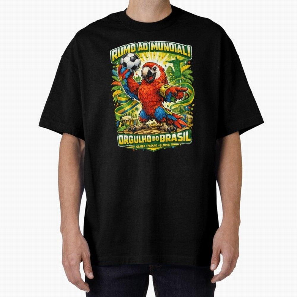 Brazil World Cup 2026 Macaw Fan Art Oversized T-Shirt Show Match Day Excitement for Match Day Hype around FIFA World Cup 2026, Mbappe and Neymar, Argentina and Brazil, Game Day Rituals, Football Legends, Country Pride and the Road to the Final;