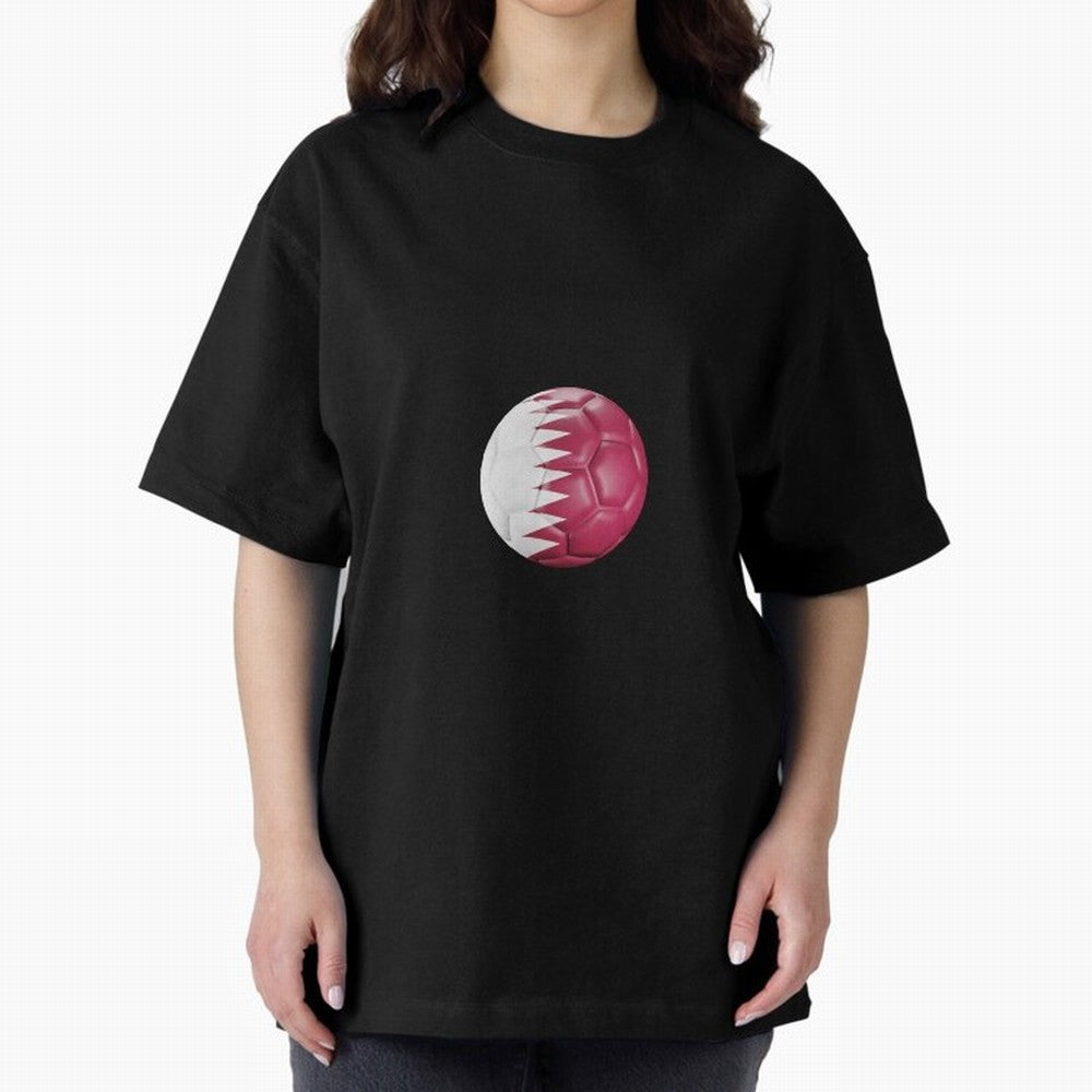 Qatar Flag Ball Oversized T-Shirt Feel the Heartbeat of Match Day Hype around FIFA World Cup 2026 Group Stage, CR7 and Messi, Portugal, Spain and Germany, Retro Football Energy, Iconic Rivalries, Trophy Chase Drama and Stadium Atmosphere; Great for
