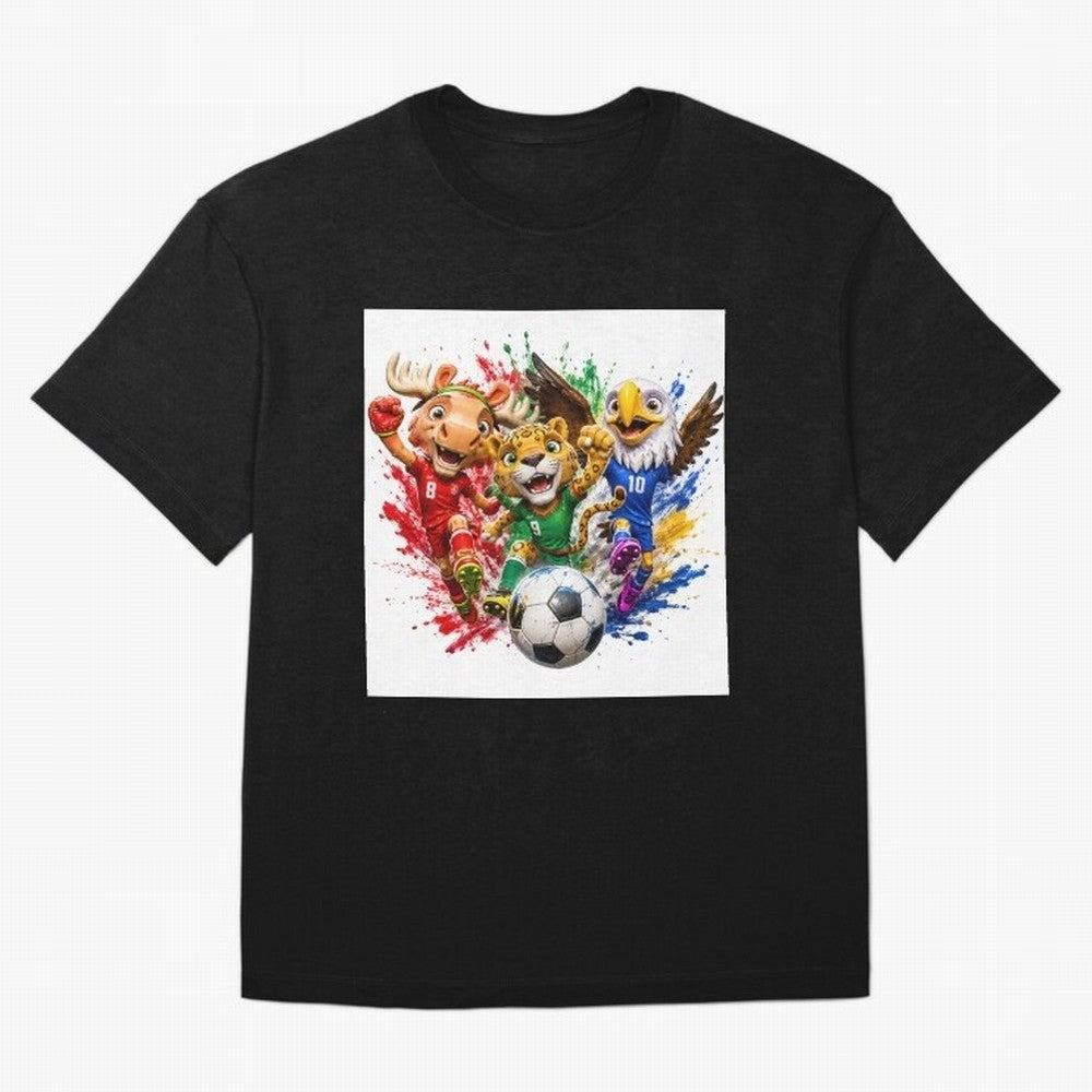 World Football Mascots ¨C Ultimate Soccer Fan Cartoon Design Oversized T-Shirt Bring Bold Fan Energy to the FIFA World Cup 2026 Journey through Messi, CR7 and Mbappe Highlights, France Pride, Football History, Final Match Energy, Crowd Noise and