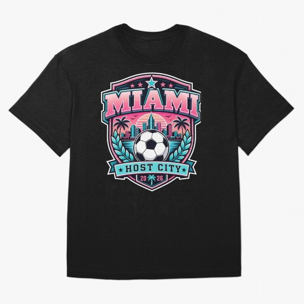 Miami 2026 Host City Emblem Soccer Football Events Oversized T-Shirt Support the Legends of Global Football Passion for FIFA World Cup 2026, Centered on Messi, England, Global Supporter Spirit, Legendary Goals, National Colors and Tournament