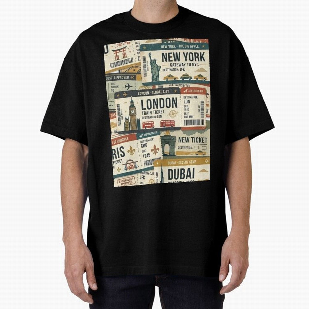 World Travel Ticket Aesthetic Collage Global City Vibes Oversized T-Shirt Celebrate Rivalries and Pride in FIFA World Cup 2026 Group Stage Spirit, Filled with Netherlands, Haaland and Mbappe, Football History, Final Match Energy, Crowd Noise and