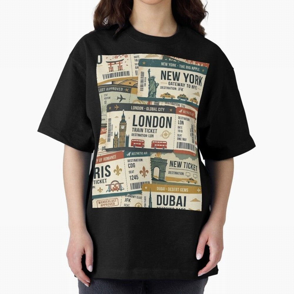World Travel Ticket Aesthetic Collage Global City Vibes Oversized T-Shirt Celebrate Rivalries and Pride in FIFA World Cup 2026 Group Stage Spirit, Filled with Netherlands, Haaland and Mbappe, Football History, Final Match Energy, Crowd Noise and