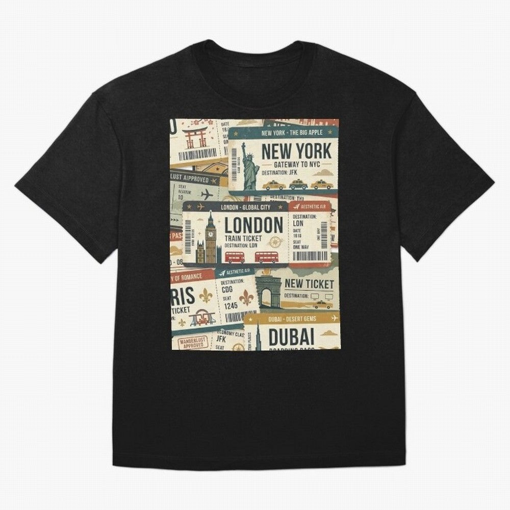 World Travel Ticket Aesthetic Collage Global City Vibes Oversized T-Shirt Celebrate Rivalries and Pride in FIFA World Cup 2026 Group Stage Spirit, Filled with Netherlands, Haaland and Mbappe, Football History, Final Match Energy, Crowd Noise and