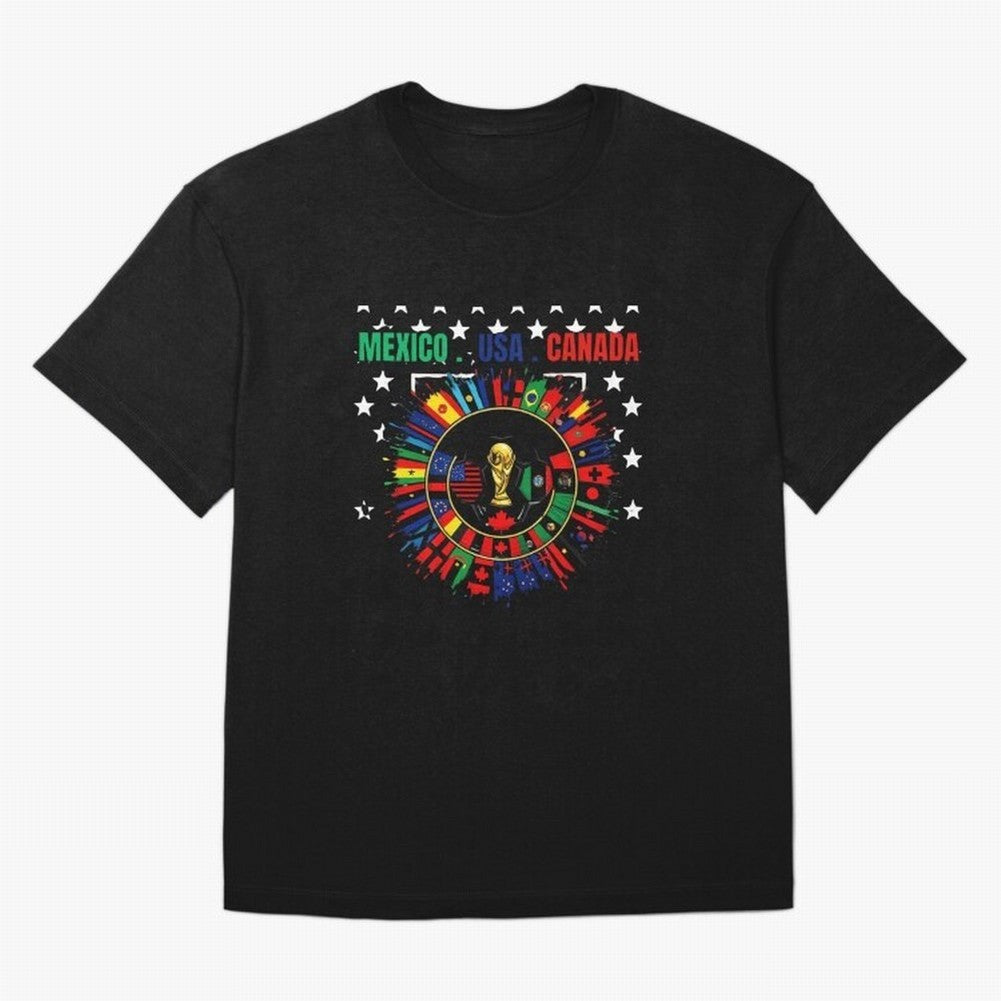 Multinational Nations Flags Badge Oversized T-Shirt Celebrate National Team Dreams in FIFA World Cup 2026 USA Canada Mexico Featuring Haaland and Mbappe, Argentina and Brazil Energy, Game Day Rituals, Football Legends, Country Pride and the Road to