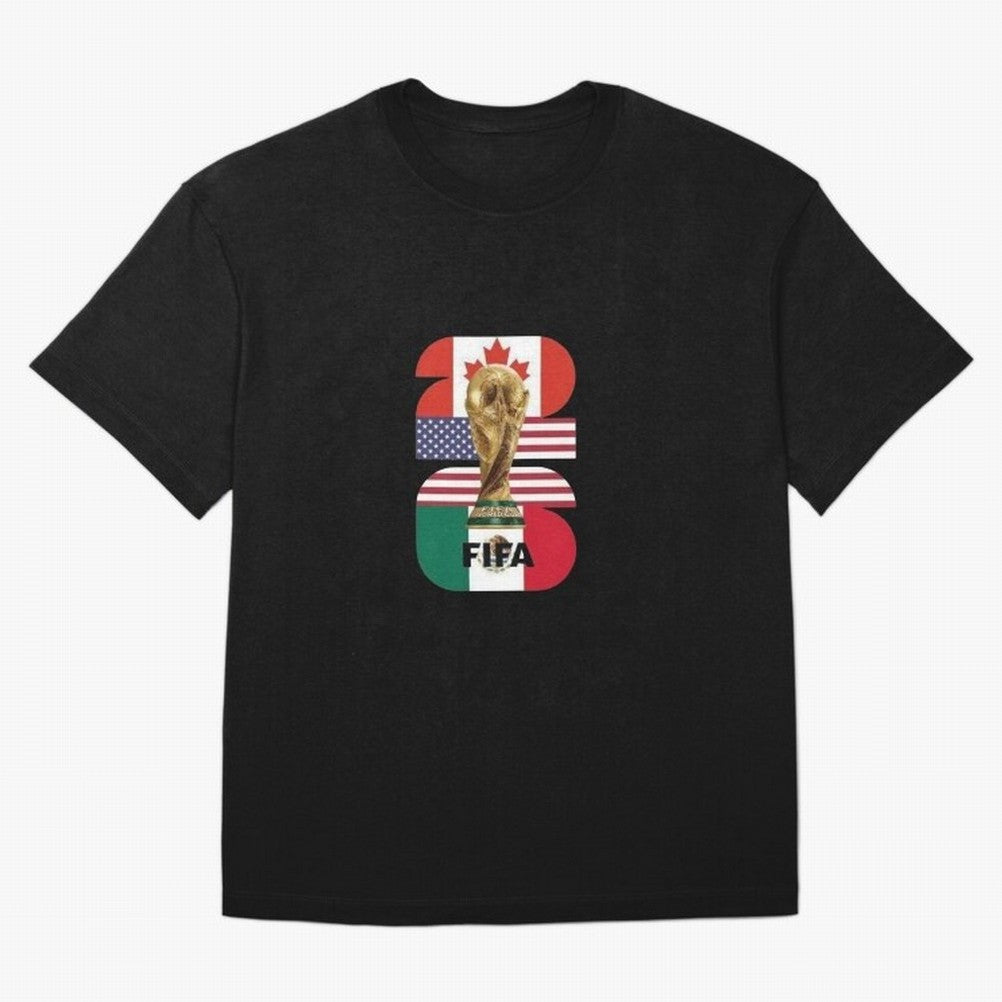 Three Nations Host Trophy Vertical Oversized T-Shirt Join the Countdown to Global Football Passion for FIFA World Cup 2026 USA Canada Mexico, Highlighting Cristiano Ronaldo, Haaland and CR7, England and Germany, Worldwide Fan Energy, Dramatic
