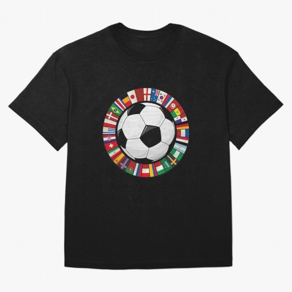 Global Nations Football Circle Art Oversized T-Shirt Celebrate Football Heritage in FIFA World Cup 2026 for Fans of Messi, Neymar and Mbappe and Portugal, Spain and Germany, Bringing Stadium Chants, National Pride, Trophy Dreams and Unforgettable