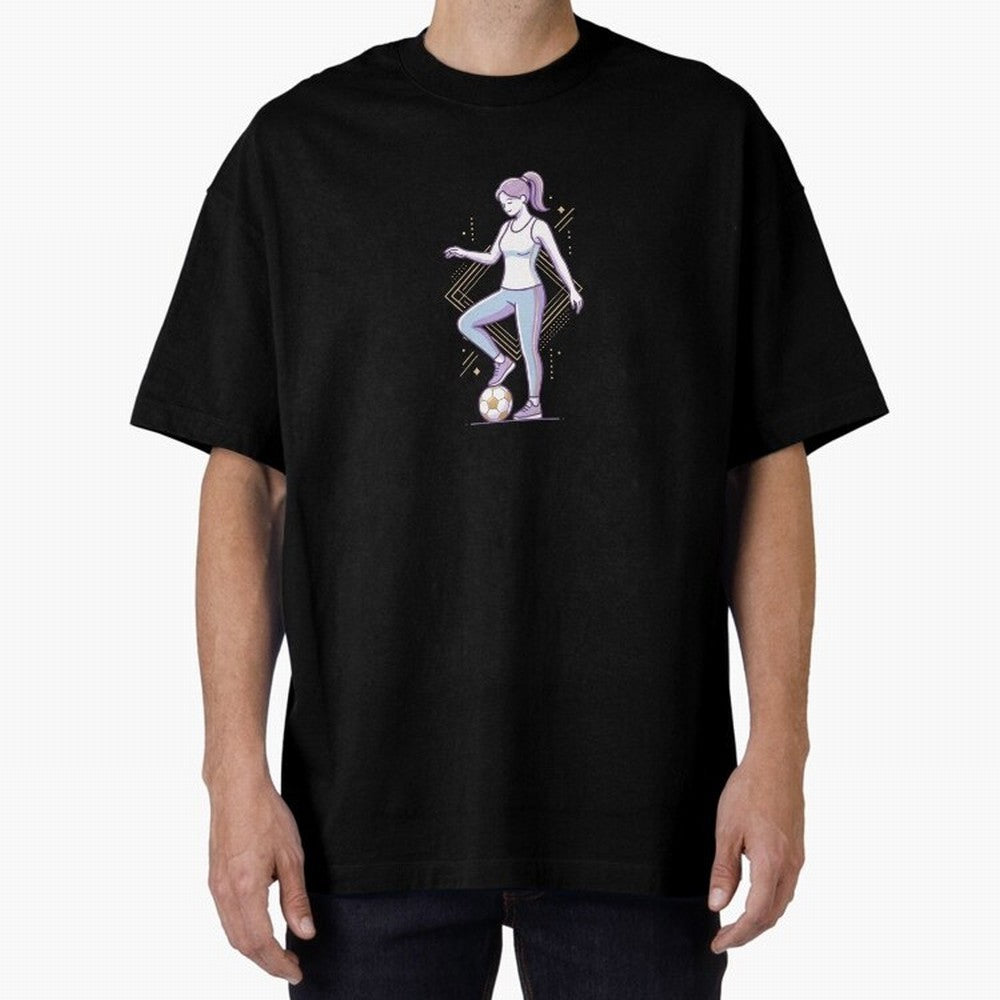 Female Soccer Player Athlete Line Art Oversized T-Shirt Bring a Champion Mindset to FIFA World Cup 2026 Group Stage for Fans of Haaland and Mbappe and Portugal, Bringing Game Day Rituals, Football Legends, Country Pride and the Road to the Final;