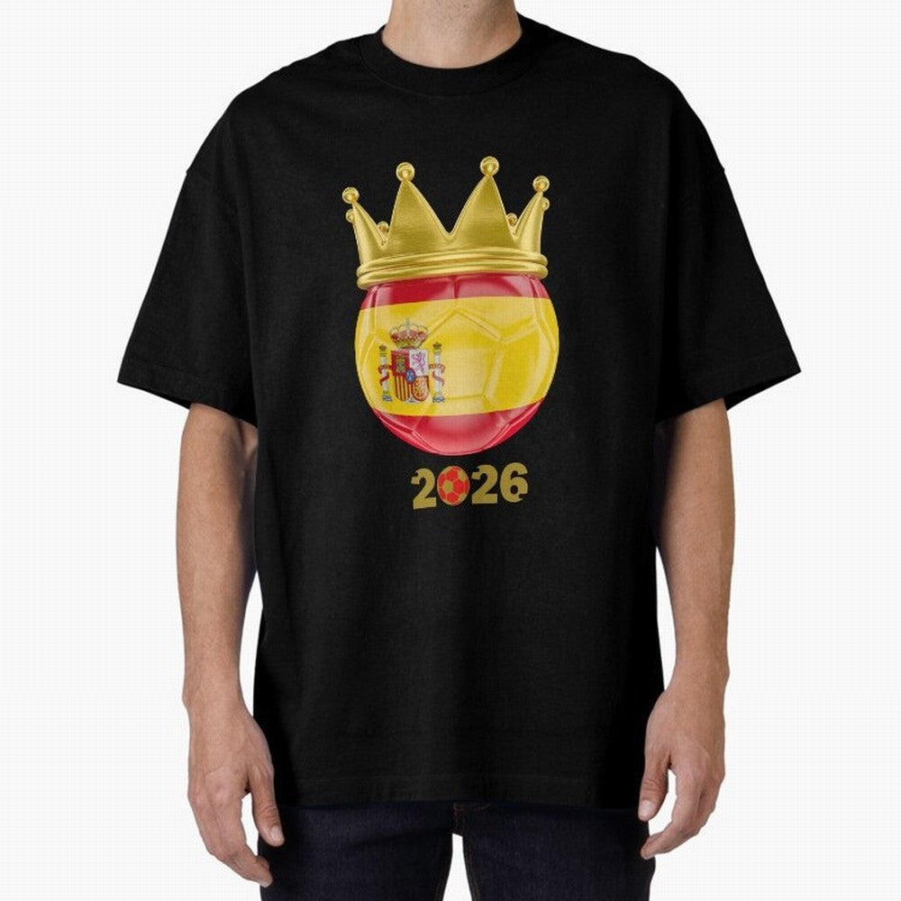 Spain Football Champion Crown 2026 Oversized T-Shirt Keep the Match Day Mood of the FIFA World Cup 2026 Group Stage Journey through Messi, Neymar and Mbappe Highlights, England Pride, Classic Soccer Heritage, Championship Pressure, Fan Loyalty and