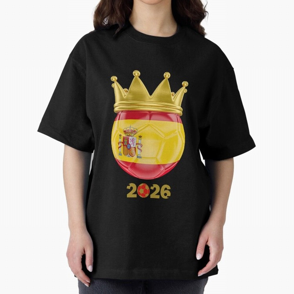 Spain Football Champion Crown 2026 Oversized T-Shirt Keep the Match Day Mood of the FIFA World Cup 2026 Group Stage Journey through Messi, Neymar and Mbappe Highlights, England Pride, Classic Soccer Heritage, Championship Pressure, Fan Loyalty and