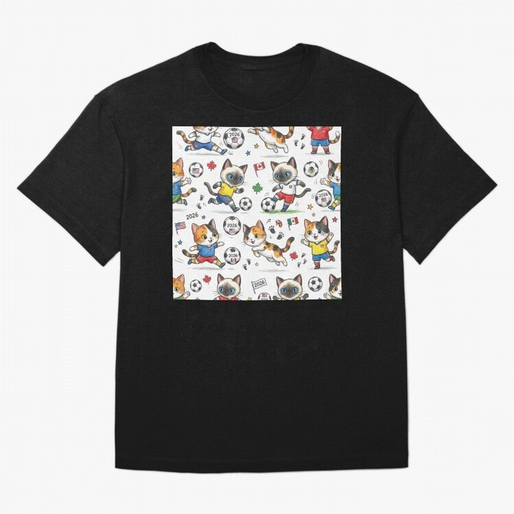 Chibi Soccer Cats 2026 - Cute Football Kittens Pattern Oversized T-Shirt Live for the Drama of FIFA World Cup 2026 Spirit, Filled with France and Portugal, Messi, Neymar and Mbappe, Soccer Culture, Superstar Moments, National Team Dreams and