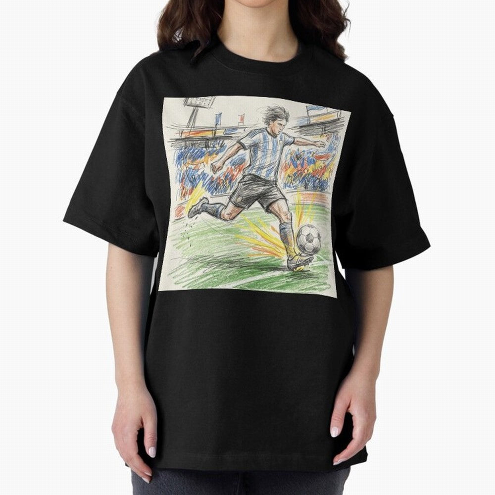 Dynamic Soccer Power Kick - Blue & White Jersey Style Oversized T-Shirt Show Fan Pride Across the FIFA World Cup 2026 Journey through Cristiano Ronaldo, Haaland and CR7 Highlights, Portugal, Spain and Germany Pride, Tournament Hype, Historic