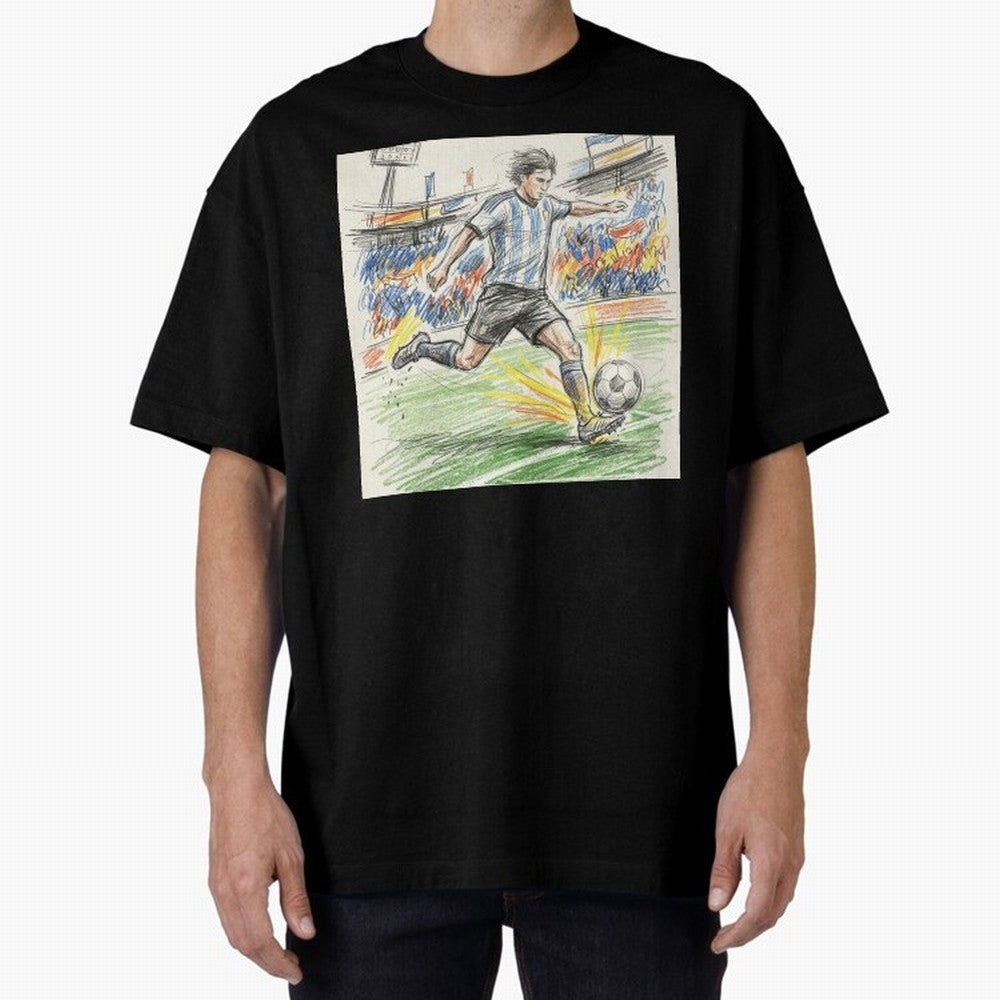 Dynamic Soccer Power Kick - Blue & White Jersey Style Oversized T-Shirt Show Fan Pride Across the FIFA World Cup 2026 Journey through Cristiano Ronaldo, Haaland and CR7 Highlights, Portugal, Spain and Germany Pride, Tournament Hype, Historic