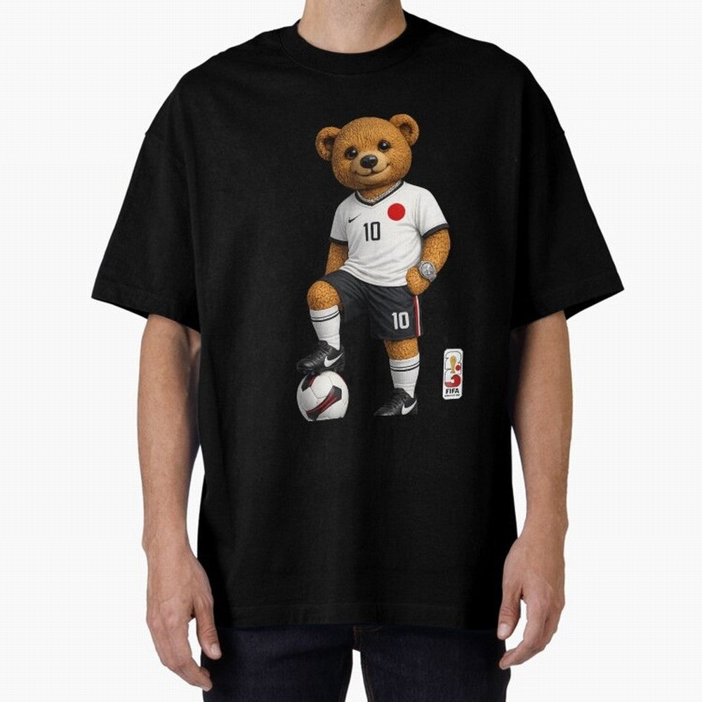 Japan Soccer Bear World Cup Teddy Bear Oversized T-Shirt Feel the Trophy Chase of FIFA World Cup 2026 Spirit, Built around Portugal, Haaland, Global Supporter Spirit, Legendary Goals, National Colors and Tournament Celebration; Ideal for Fans Who