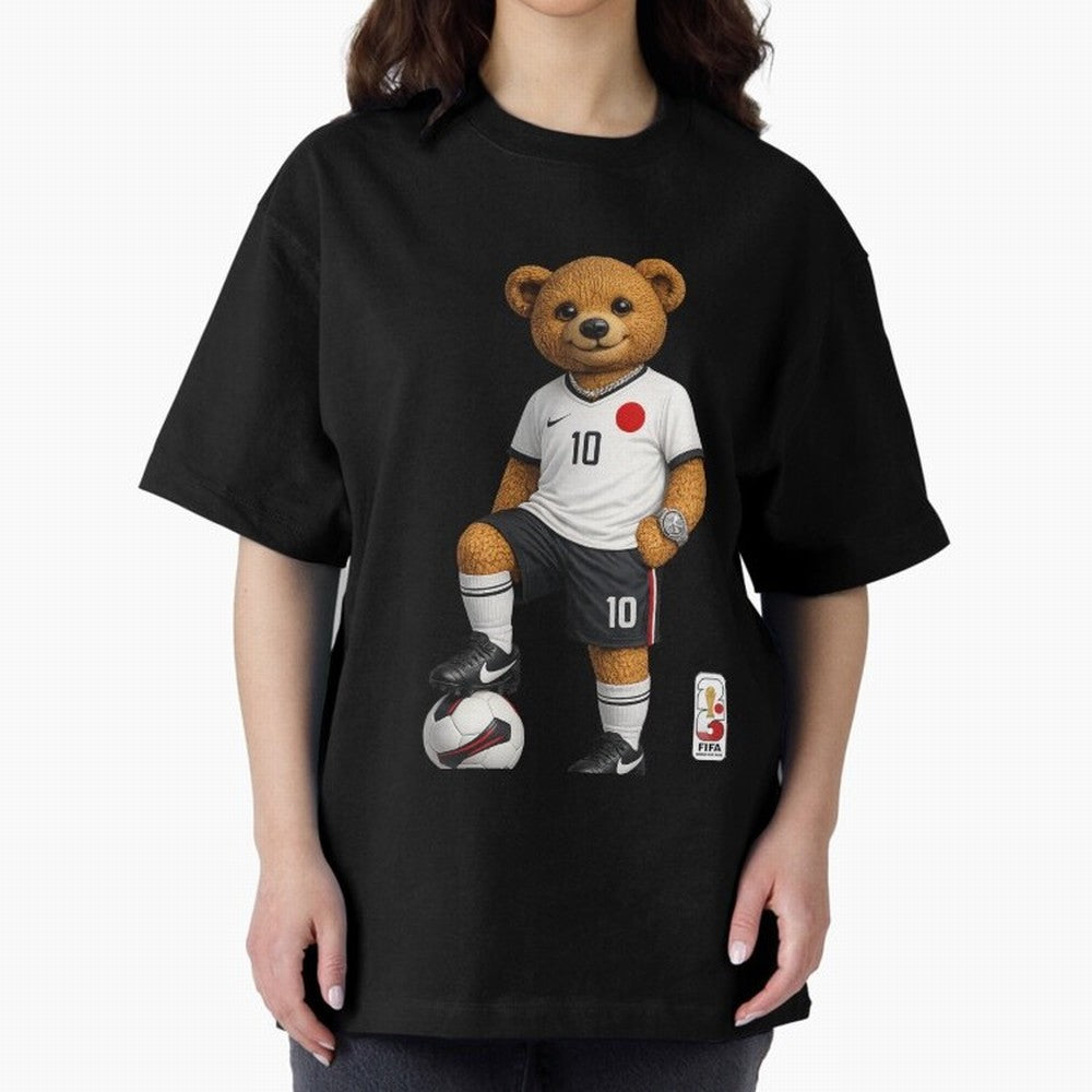 Japan Soccer Bear World Cup Teddy Bear Oversized T-Shirt Feel the Trophy Chase of FIFA World Cup 2026 Spirit, Built around Portugal, Haaland, Global Supporter Spirit, Legendary Goals, National Colors and Tournament Celebration; Ideal for Fans Who