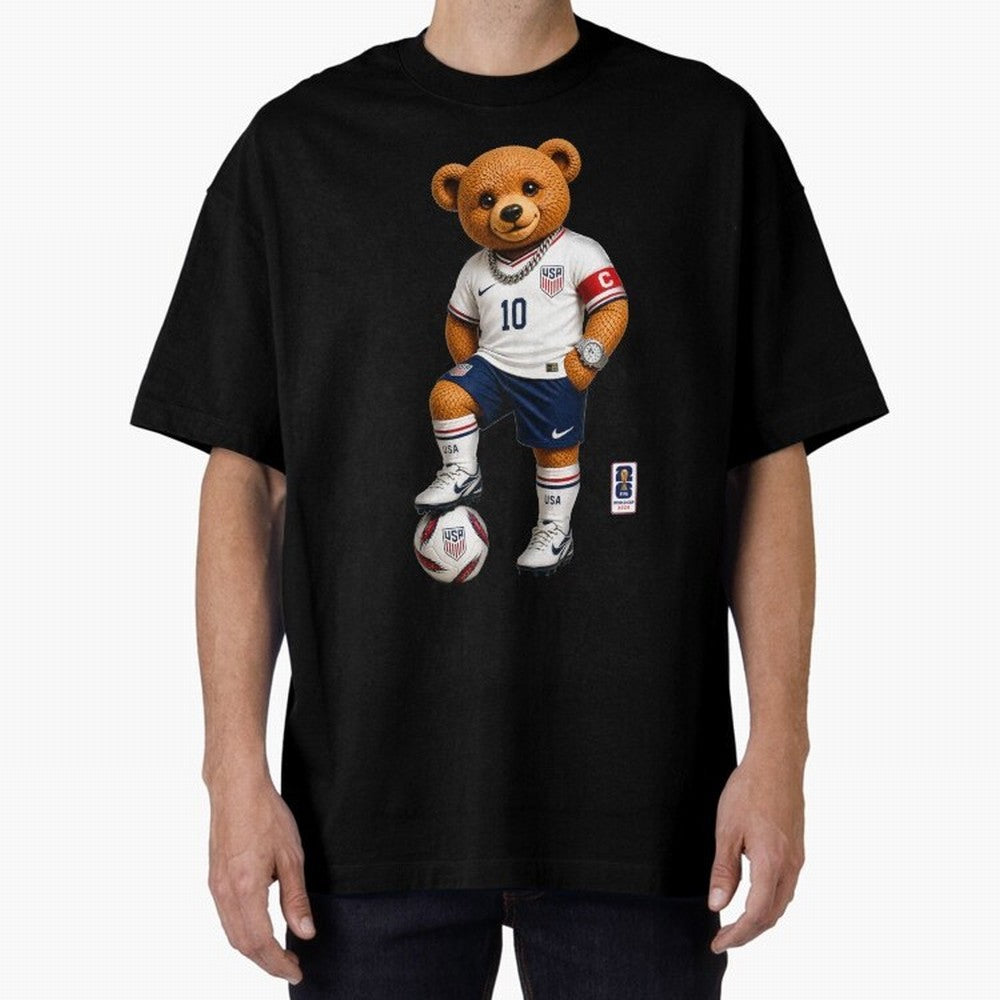 USA Soccer Bear World Cup 2026 Teddy Bear Oversized T-Shirt Keep the Match Day Mood of FIFA World Cup 2026 USA Canada Mexico Spirit, Built around Brazil, Portugal and Argentina, Mbappe and Neymar, Match Day Excitement, Supporter Culture, Golden