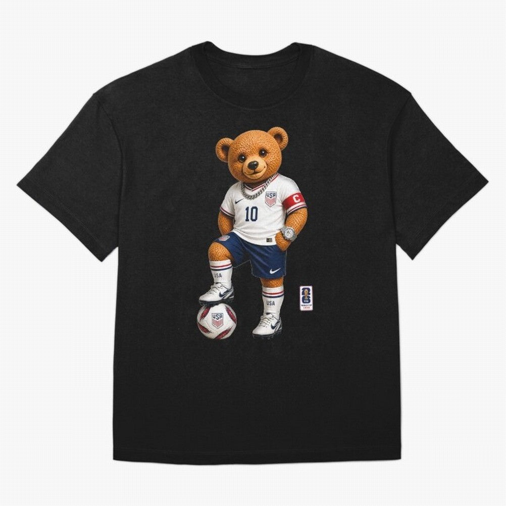 USA Soccer Bear World Cup 2026 Teddy Bear Oversized T-Shirt Keep the Match Day Mood of FIFA World Cup 2026 USA Canada Mexico Spirit, Built around Brazil, Portugal and Argentina, Mbappe and Neymar, Match Day Excitement, Supporter Culture, Golden