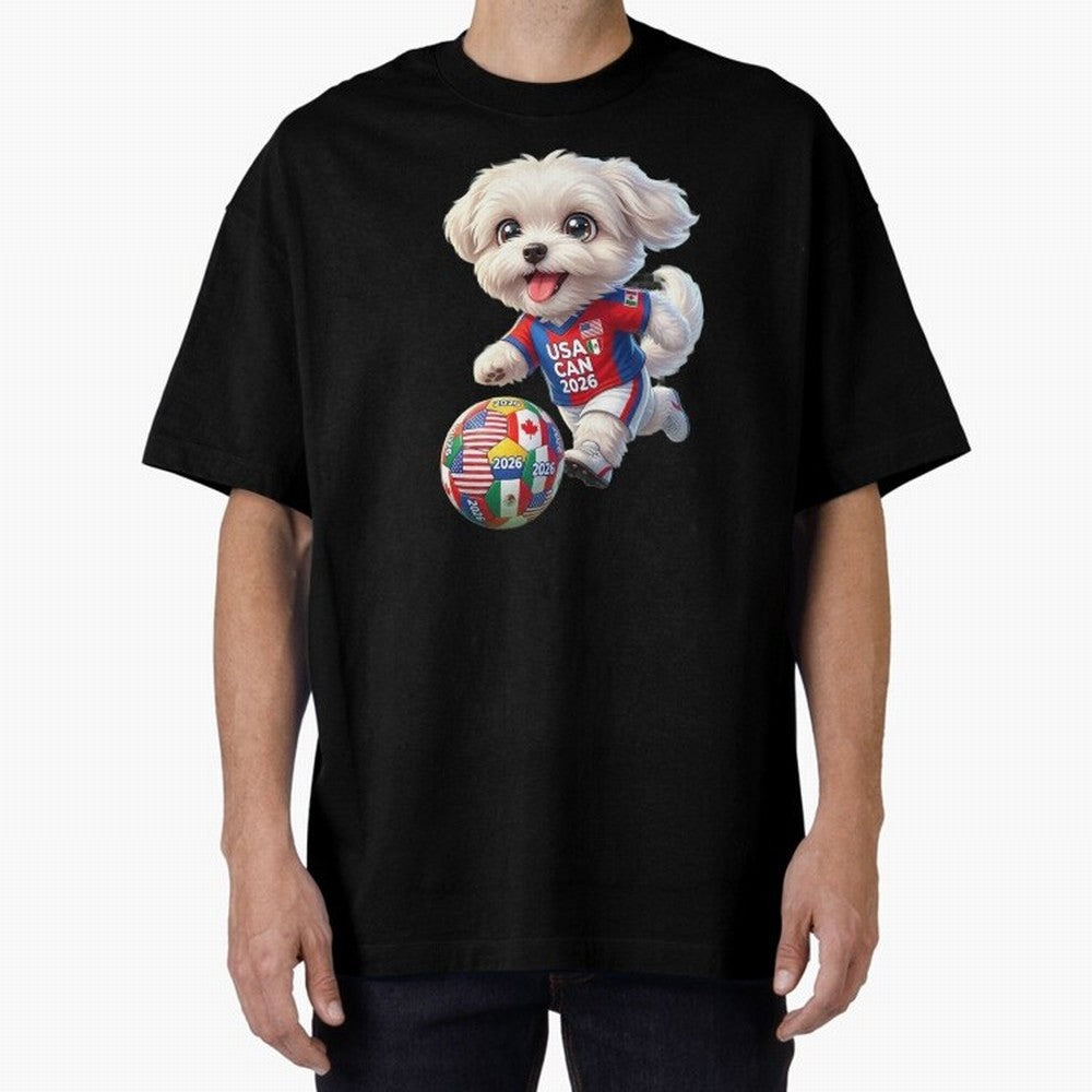 Cute Maltese Soccer Star - FIFA 2026 World Cup Edition Oversized T-Shirt Feel the FIFA World Cup 2026 Group Stage Journey through Messi and Cristiano Ronaldo Highlights, Argentina and Brazil Pride, Match Day Excitement, Supporter Culture, Golden