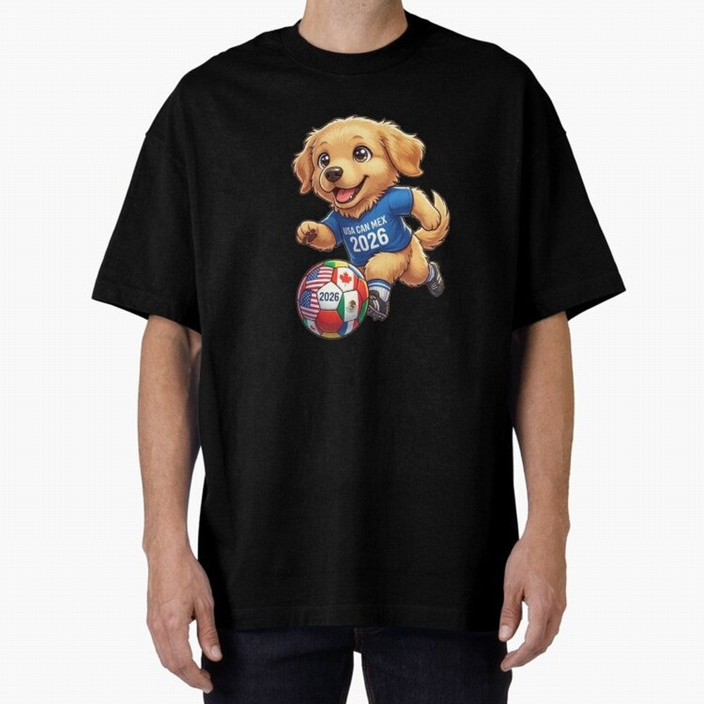 Golden Retriever Soccer Champ - World Cup 2026 Spirit Oversized T-Shirt Celebrate Rivalries and Pride in FIFA World Cup 2026 for Fans of Cristiano Ronaldo and England, France and Netherlands, Bringing Championship Spirit, Famous Goals, Roaring