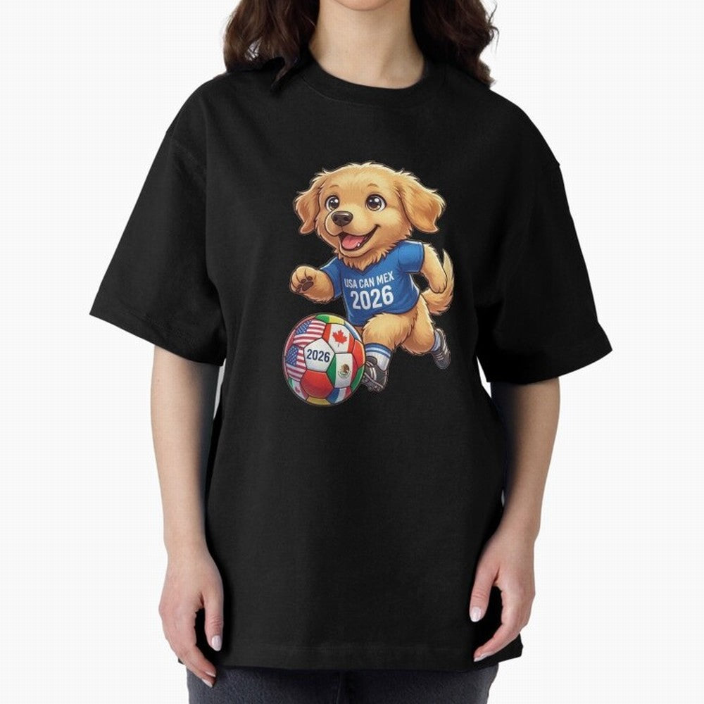 Golden Retriever Soccer Champ - World Cup 2026 Spirit Oversized T-Shirt Celebrate Rivalries and Pride in FIFA World Cup 2026 for Fans of Cristiano Ronaldo and England, France and Netherlands, Bringing Championship Spirit, Famous Goals, Roaring