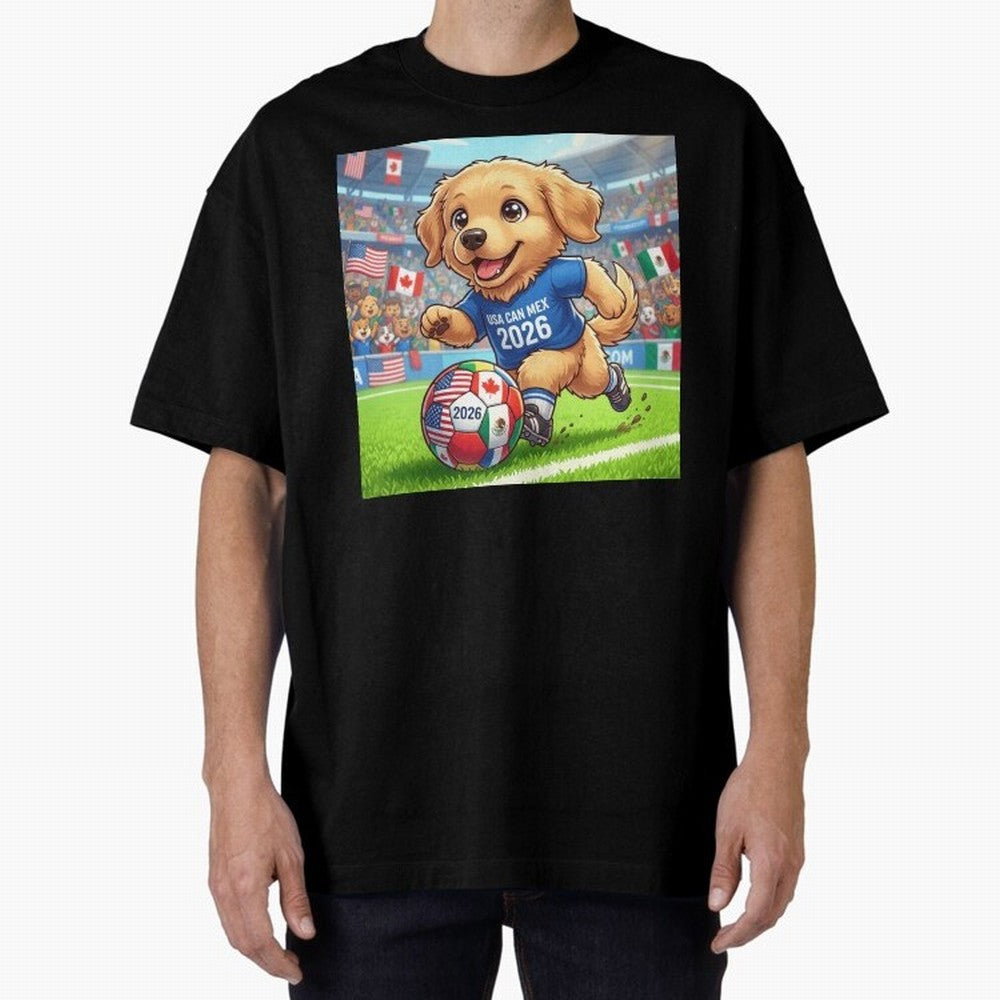 Golden Retriever Soccer Champ - World Cup 2026 Spirit Oversized T-Shirt Show Your Tournament Heart for Match Day Hype around FIFA World Cup 2026, CR7 and Messi, Brazil, Portugal and Argentina, Retro Football Energy, Iconic Rivalries, Trophy Chase