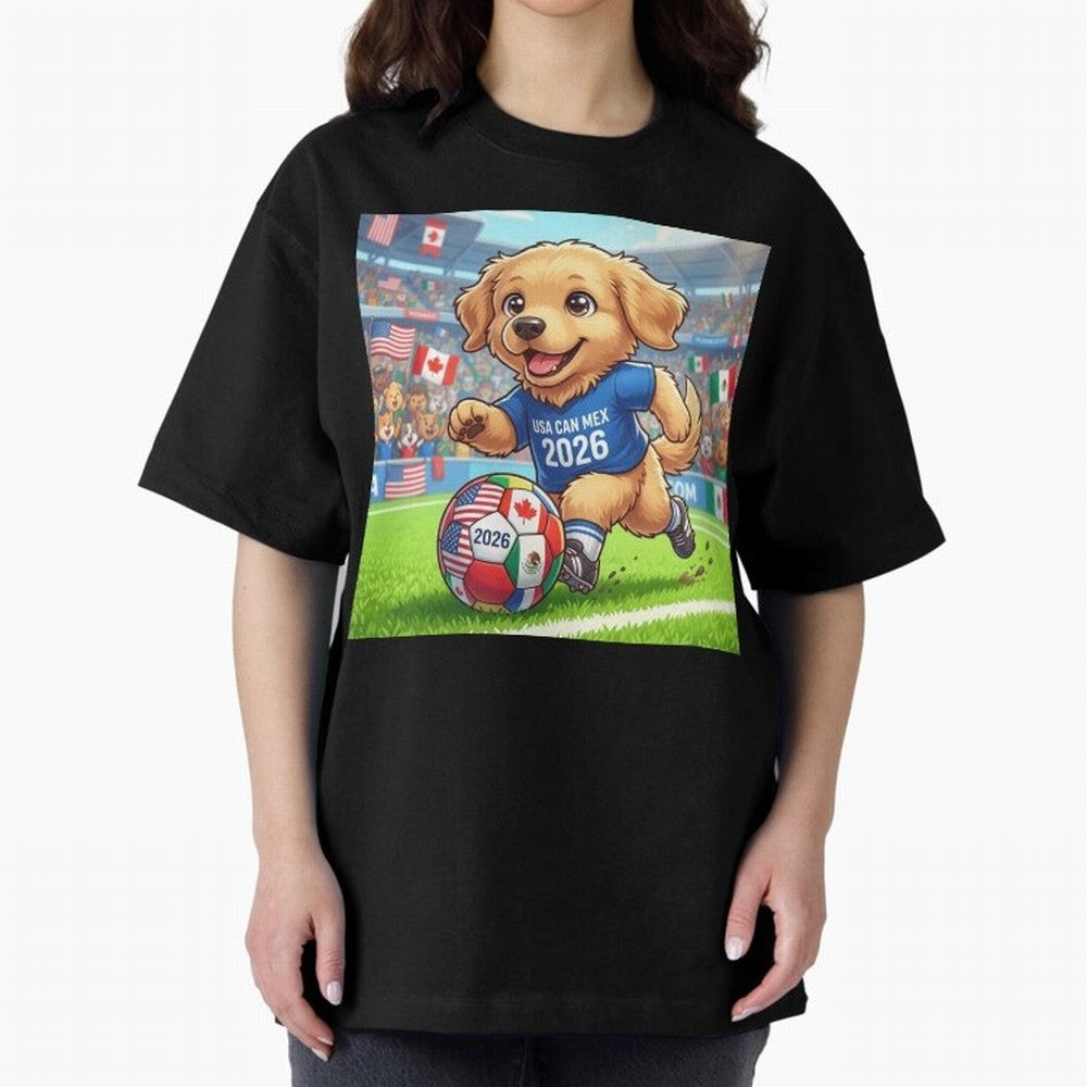 Golden Retriever Soccer Champ - World Cup 2026 Spirit Oversized T-Shirt Show Your Tournament Heart for Match Day Hype around FIFA World Cup 2026, CR7 and Messi, Brazil, Portugal and Argentina, Retro Football Energy, Iconic Rivalries, Trophy Chase
