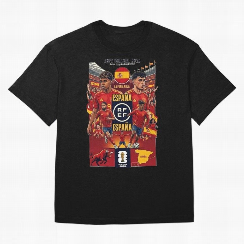 Spain 2026 ¨C La Furia Roja World Cup Poster Oversized T-Shirt Follow the Final Road of Match Day Hype around FIFA World Cup 2026, Cristiano Ronaldo, Haaland and CR7, Netherlands, Sports Nostalgia, International Competition, Famous Players and
