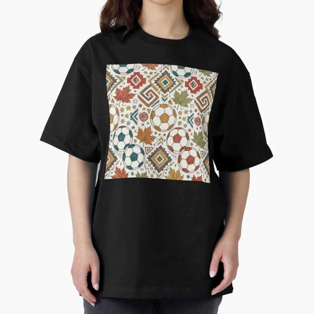2026 World Cup Unity: Aztec & Maple Soccer Pattern Oversized T-Shirt Feel International Energy from FIFA World Cup 2026 USA Canada Mexico Spirit, Centered on Portugal, Spain and Germany, Messi, CR7 and Mbappe, Game Day Rituals, Football Legends,