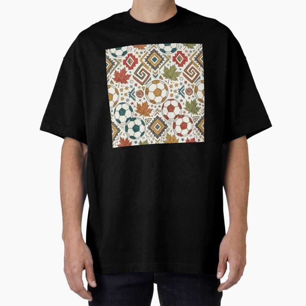 2026 World Cup Unity: Aztec & Maple Soccer Pattern Oversized T-Shirt Feel International Energy from FIFA World Cup 2026 USA Canada Mexico Spirit, Centered on Portugal, Spain and Germany, Messi, CR7 and Mbappe, Game Day Rituals, Football Legends,