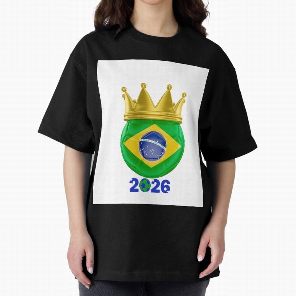 Brazil Football Champion Crown 2026 Oversized T-Shirt Get Ready for FIFA World Cup 2026 USA Canada Mexico Centered on Mbappe and Neymar, England Energy, Fan Favorite Moments, National Team Passion, Big Match Drama and Soccer History; Ideal for